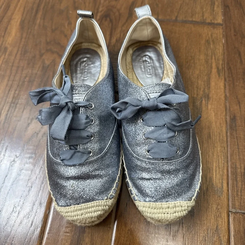 Coach Ramira Espadrille Shoes Glitter Lace Up Sneaker Blue Ribbon Coastal 6.5